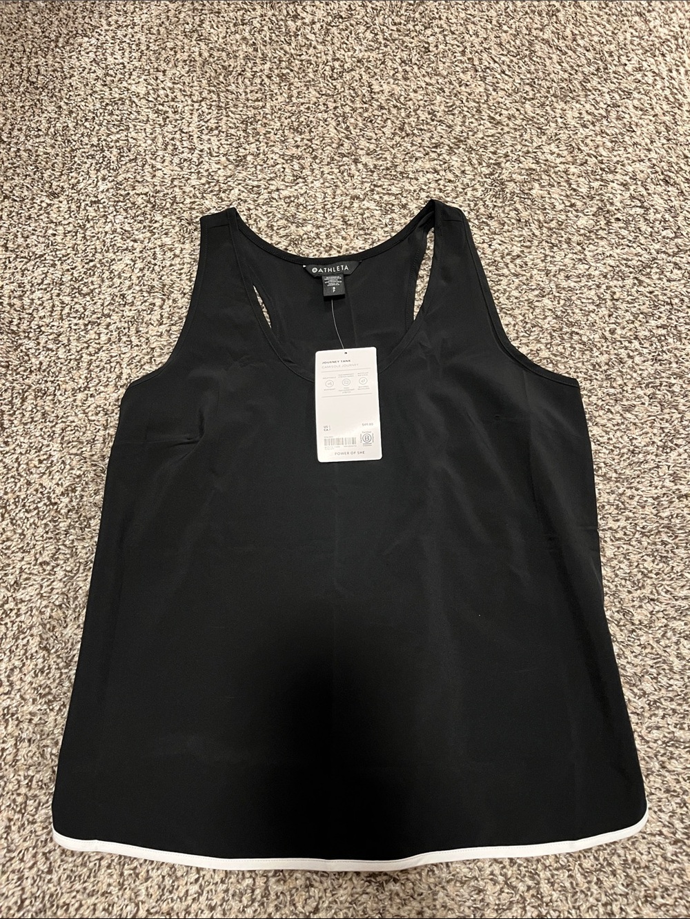 Athleta Black Journey Tank with White Hem Accent